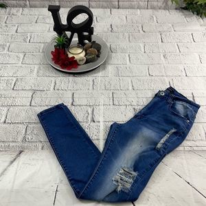 DEFECTS Women’s Red Fox Jeans Blue Skinny Distressed Denim Jeans (11) AQ15